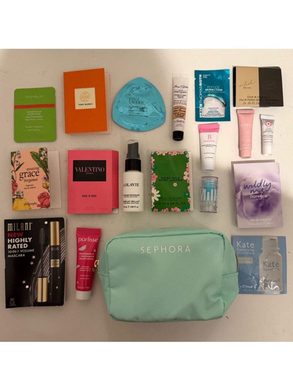 Luxury High End Beauty Skincare Samples Trial Size Bag Bundle Green Travel Bag